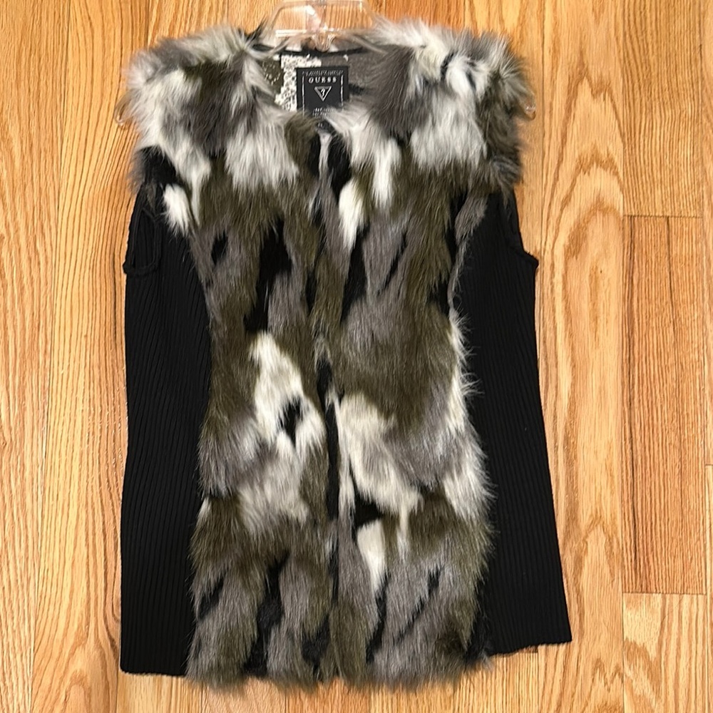 Guess Faux Fur Vest with Black Knit